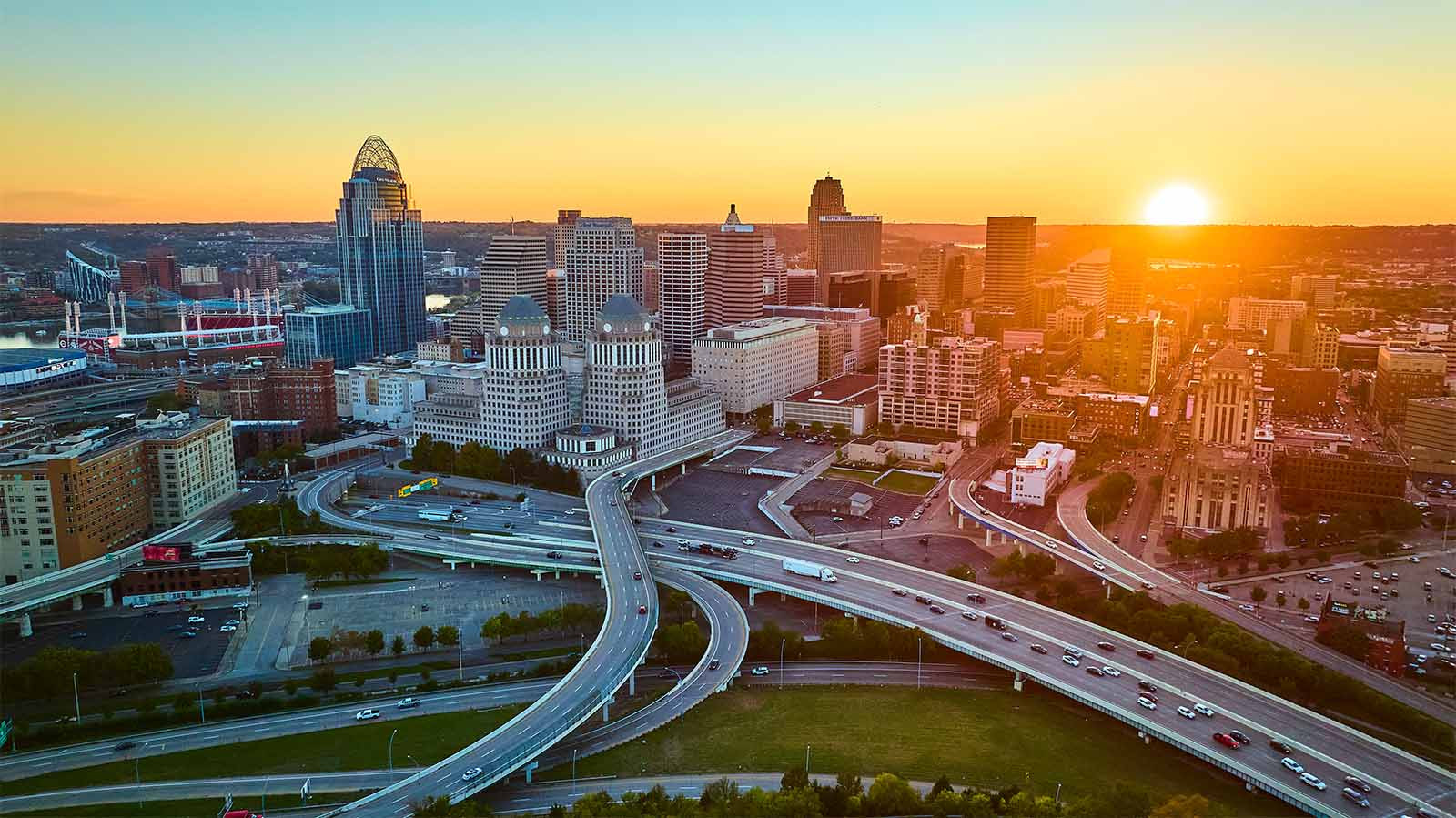 Aerial photograph of highways in Cincinnati, OH